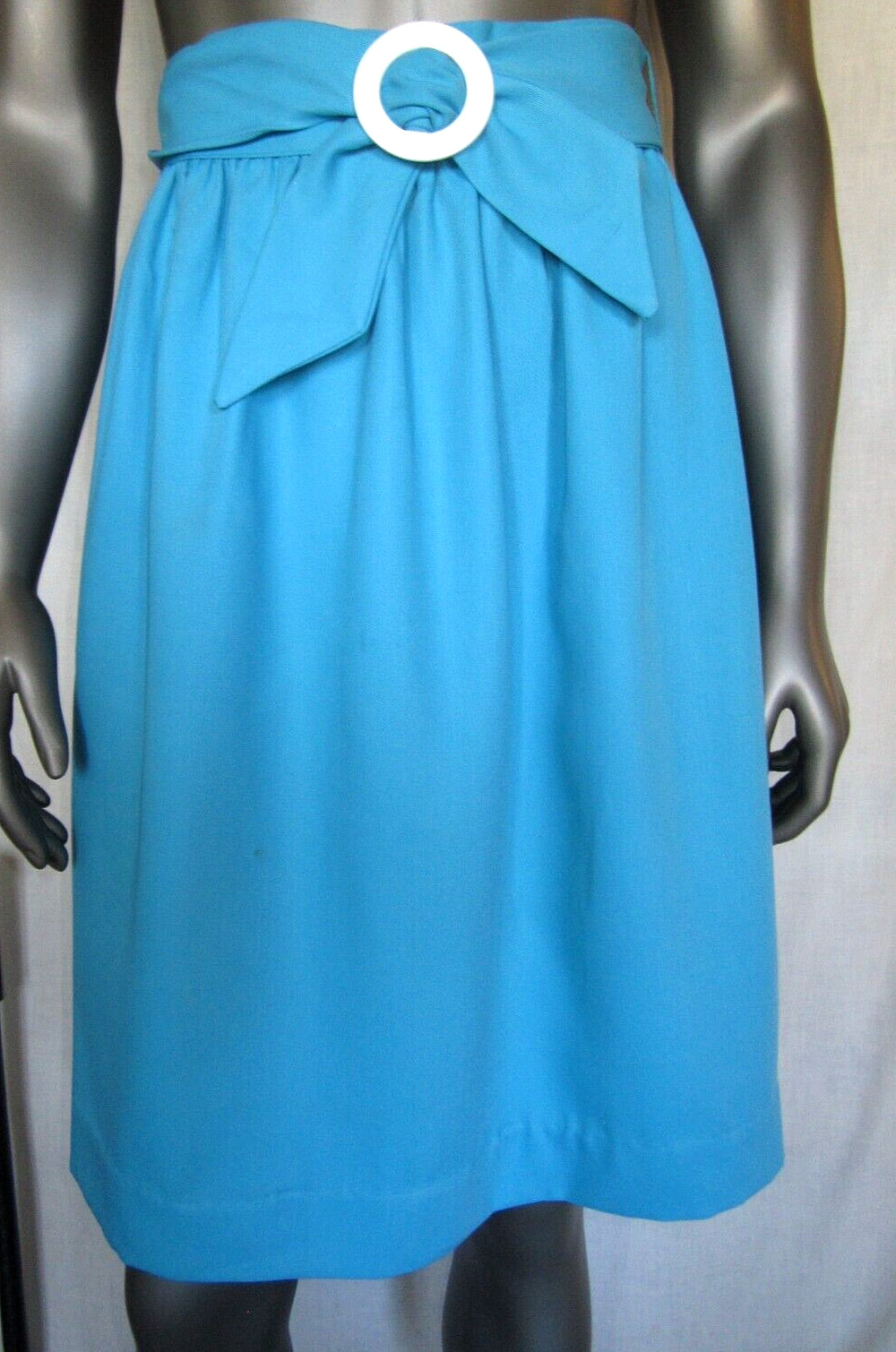 Vintage Blue Polyester Cotton Gathered Skirt 26&Prime; waist + Belt Retro Hippie 1970s