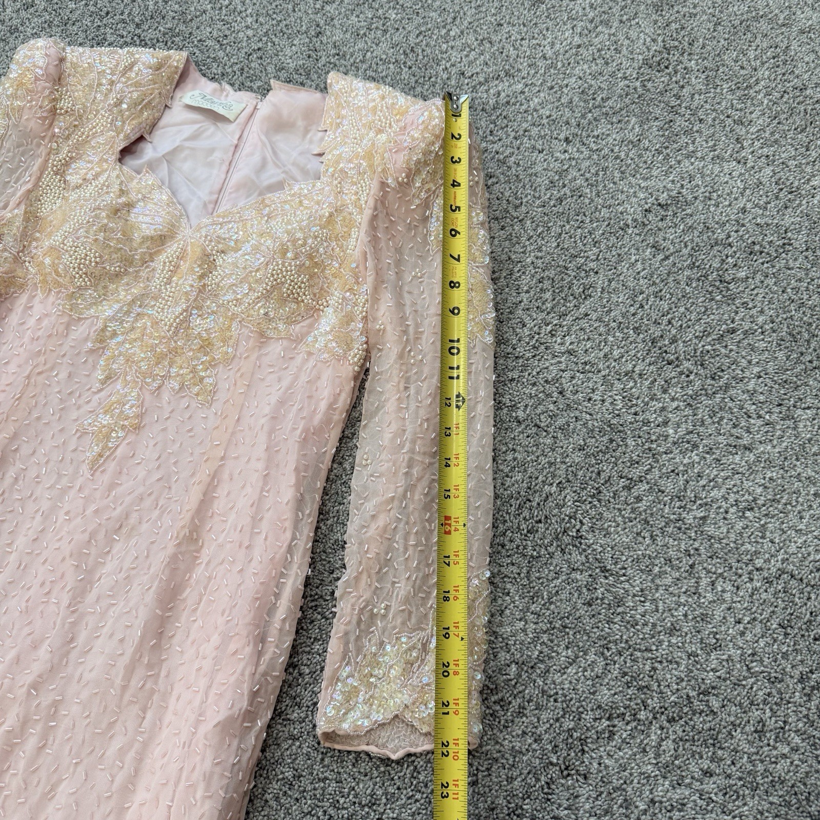 Vintage Martha Madden Light Peach Beaded Sequin Maxi Formal Dress Lined Women S