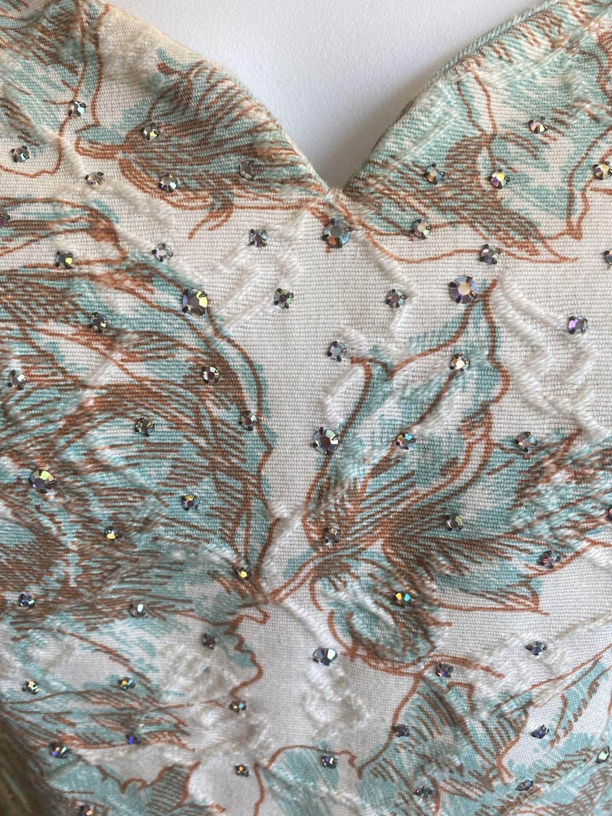 True VTG 1950s/60s Sequined All Over Floral Cocktail Dress Peach Ivory Aqua S/M