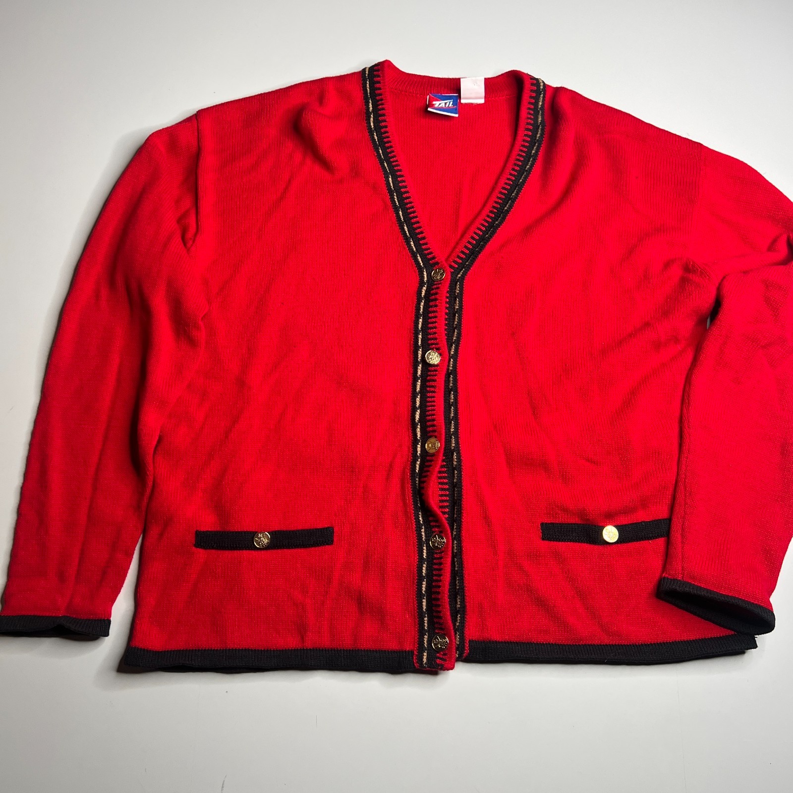 Vintage 80s TAIL Red Cotton Cardigan Sweater Made in Hong Kong Women’s
