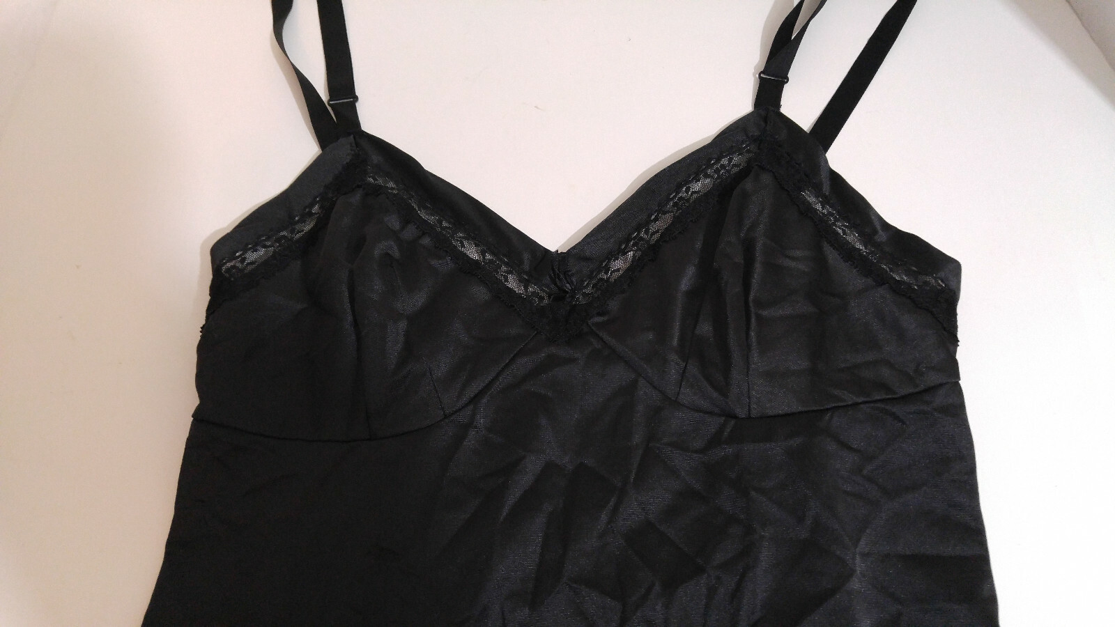 Vintage Lorraine Full Slip Lace-Trimmed Black Nylon Size Tall 32 Made in USA