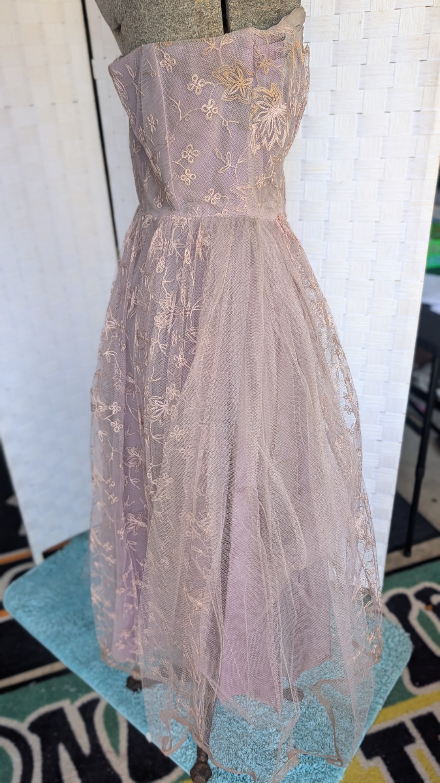 Vintage 1950s Prom Dress Lilac Net Lace Fit And Flare