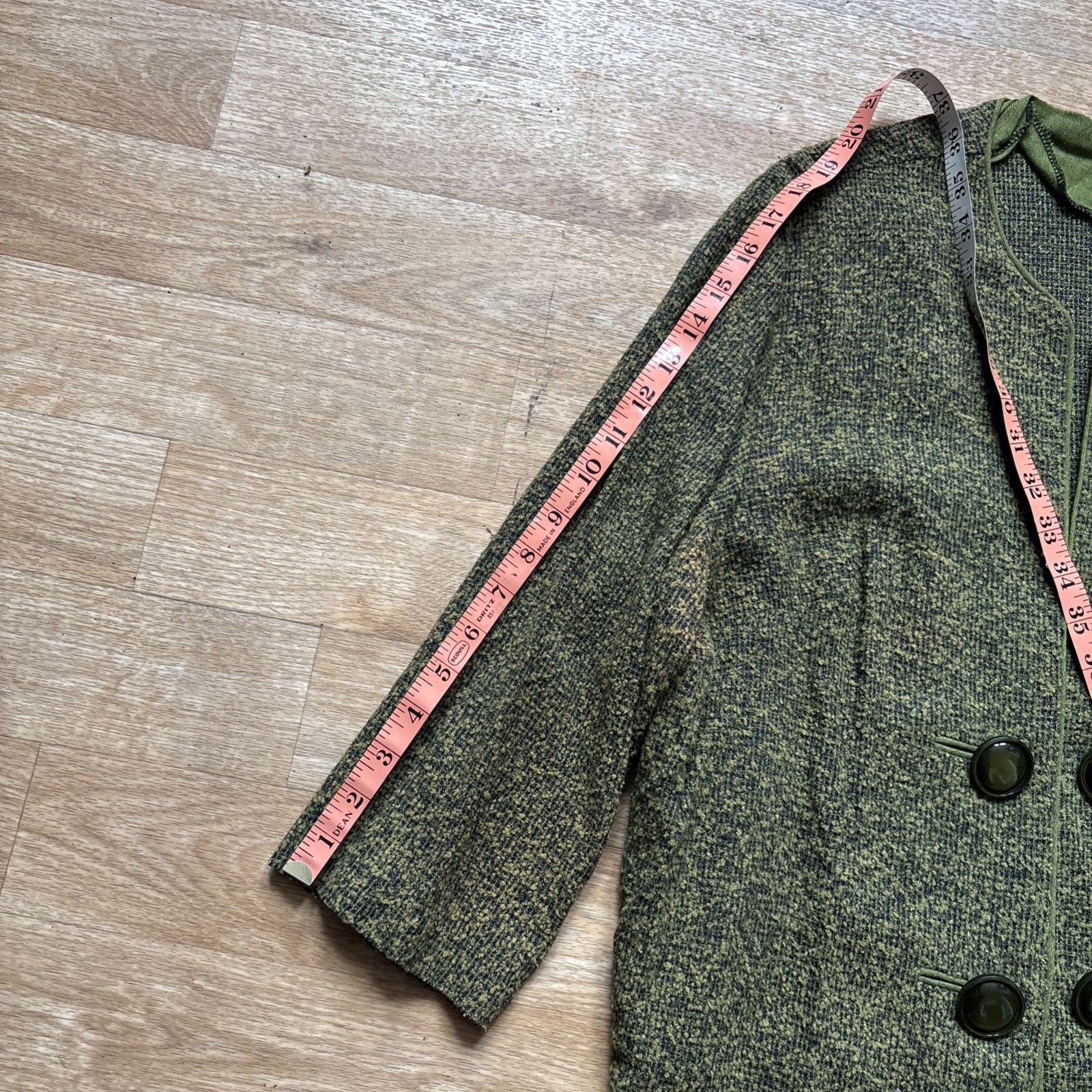 Vintage 1960’s Olive Green Tweed Long Straight Skirt 3 Piece Jacket Blouse M 60s