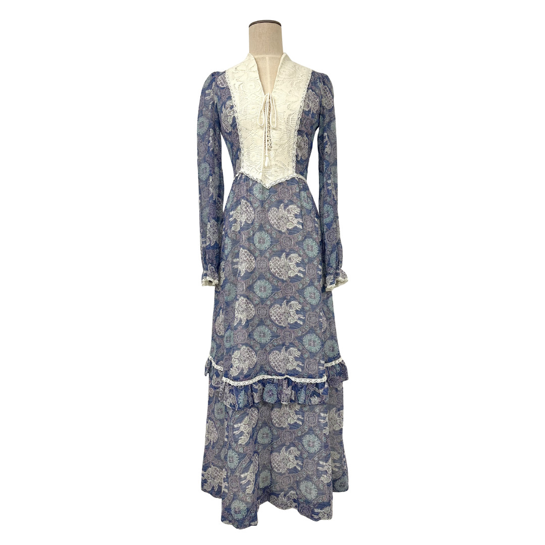 Vintage 1970s This Is Yours Novelty Mythical Creature Ruffle Cottagecore Dress