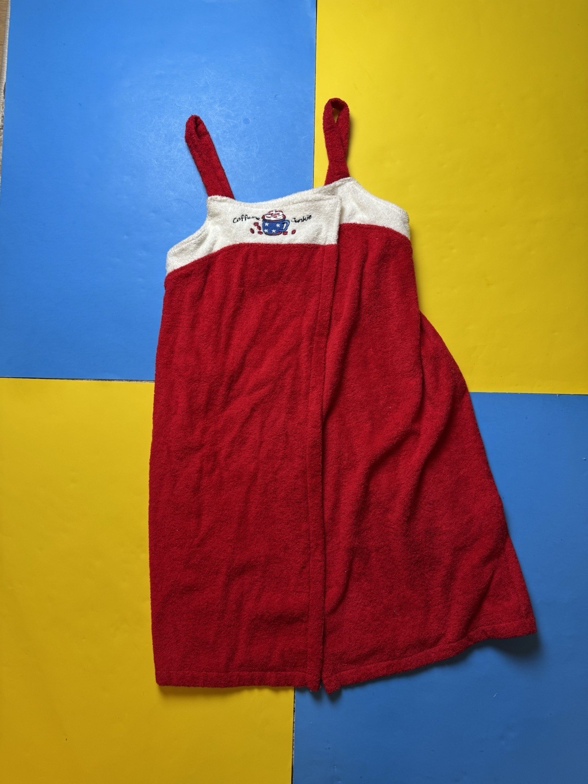 Vintage Caffeine Junkie Terry Cloth Beach Cover Up BathRobe Red Deadstock Med