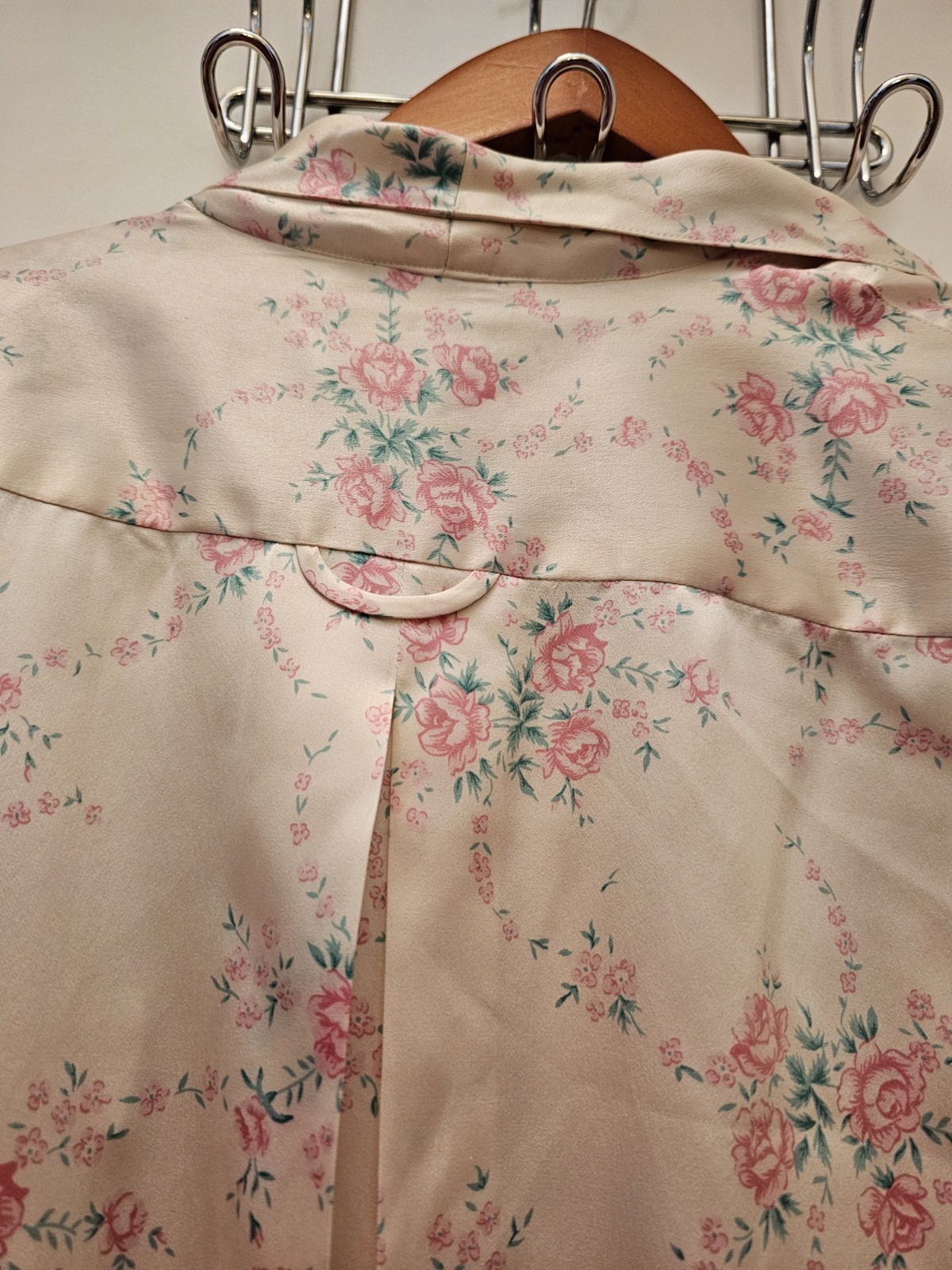 VTG Nordstrom Lingerie 100% Silk Wrap Robe Floral Cream Pink Romantic Luxury L