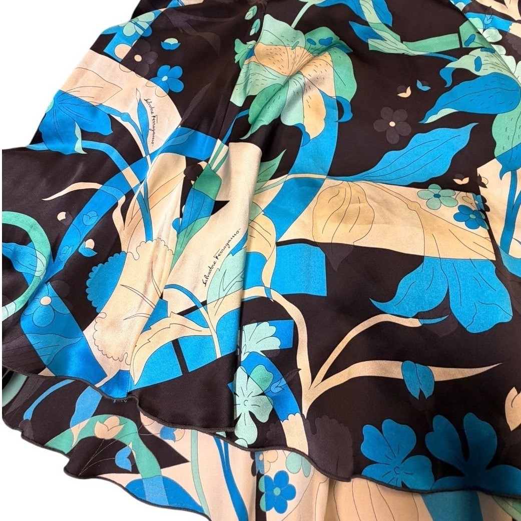 Vintage Salvatore Ferragamo Silk Midi Skirt Authenticated Blue Italy 12 Y2K