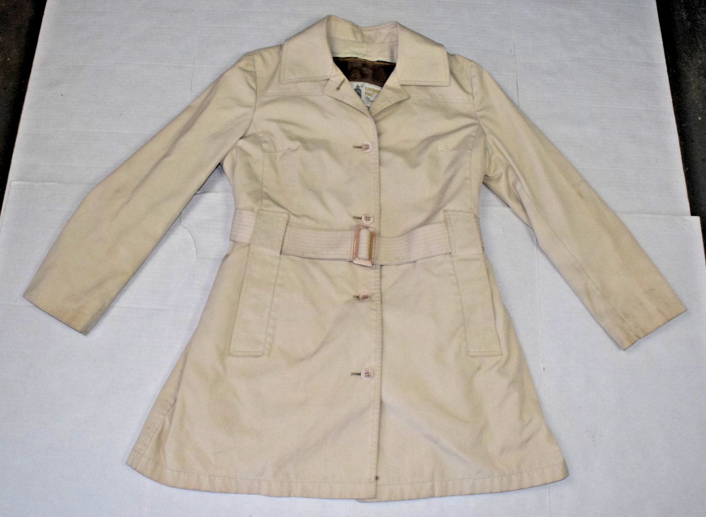 Vintage London Fog Coat Size S 70s Beige Knaki Double Lined Zip Out Made USA