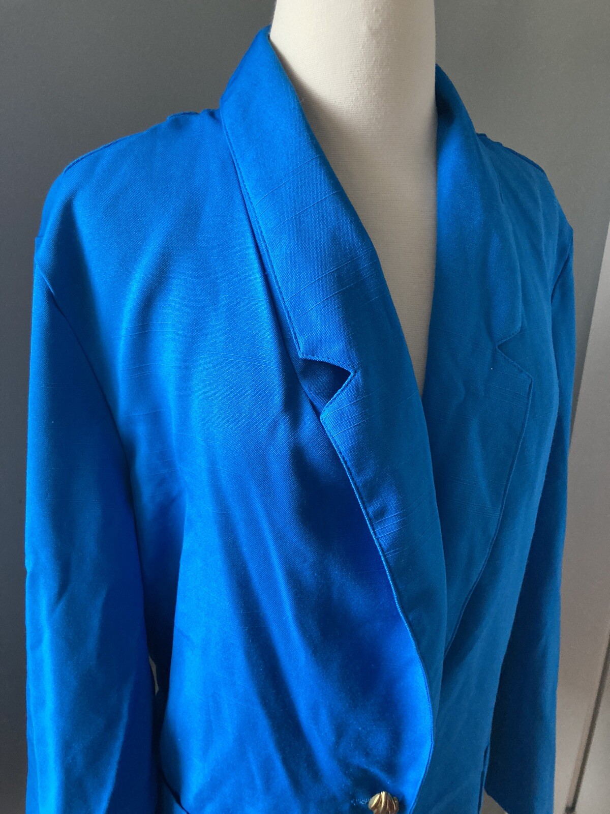 16 Blue Blazer Classic 80s Rayon jacket 1-button Notched collar blazer pockets