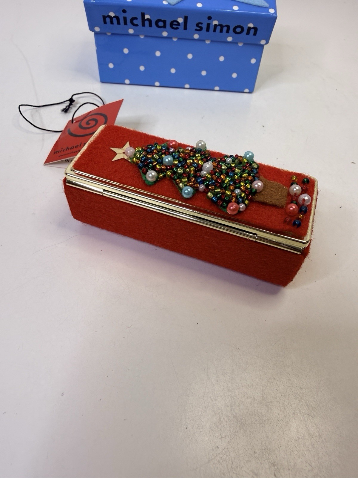 RARE Michael Simon Christmas Lipstick Case Ugly Sweater Style Beaded Sequins