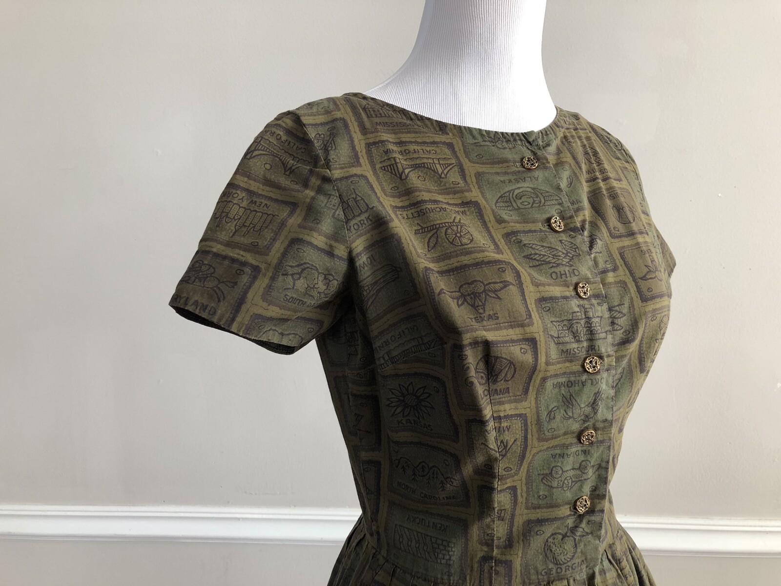 Vtg 50s/60s BETTY BARCLAY Fifty Nifty United States Day Dress Cotton Novelty