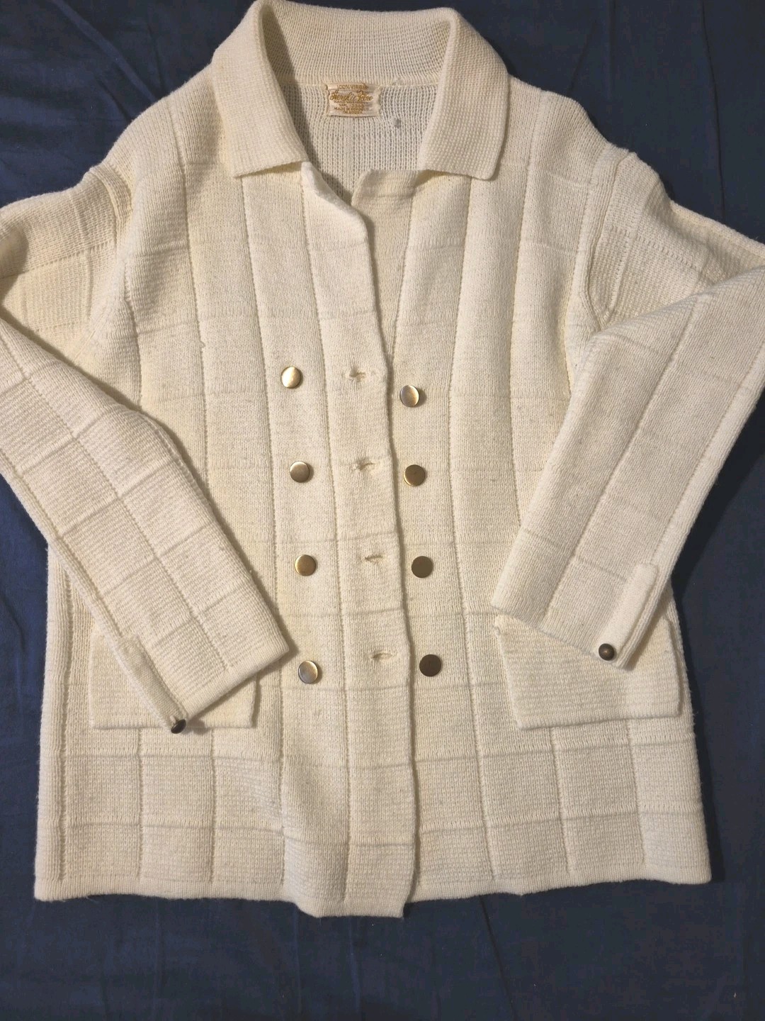 Mid Century Modern Ribbed Knit Buttondown Vintage Sweater Virgin Wool Med/Lg