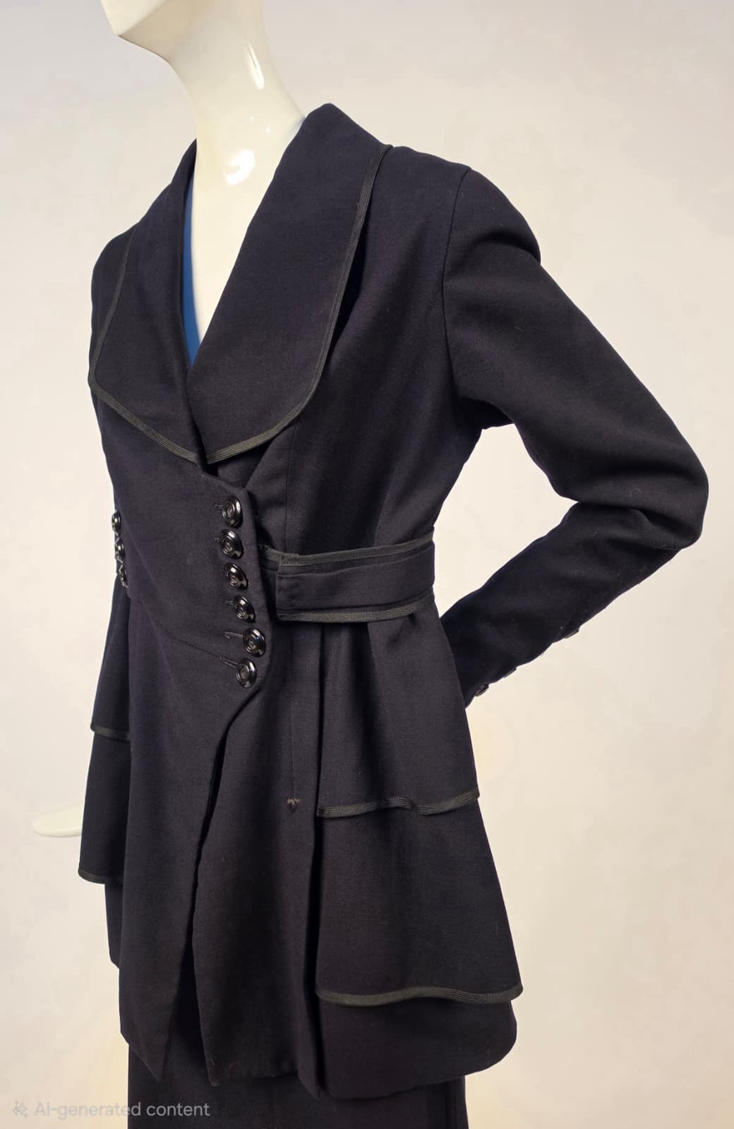 HIGH STYLE EDWARDIAN NAVY WOOL WALKING SUIT W BRAID DETAIL EDGING