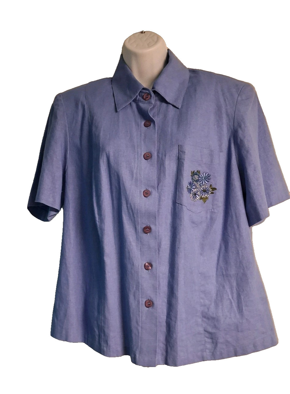 R & K ORIGINALS Blue Button Front Shirt Blouse Short Sleeve Women&rsquo;s Size 16W