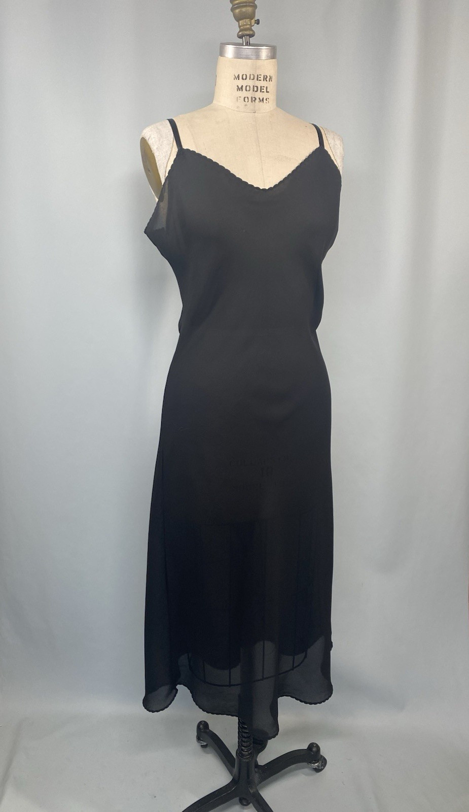 Vintage Full Slip SIZE MEDIUM black bias georgette classic sheer long goth sexy