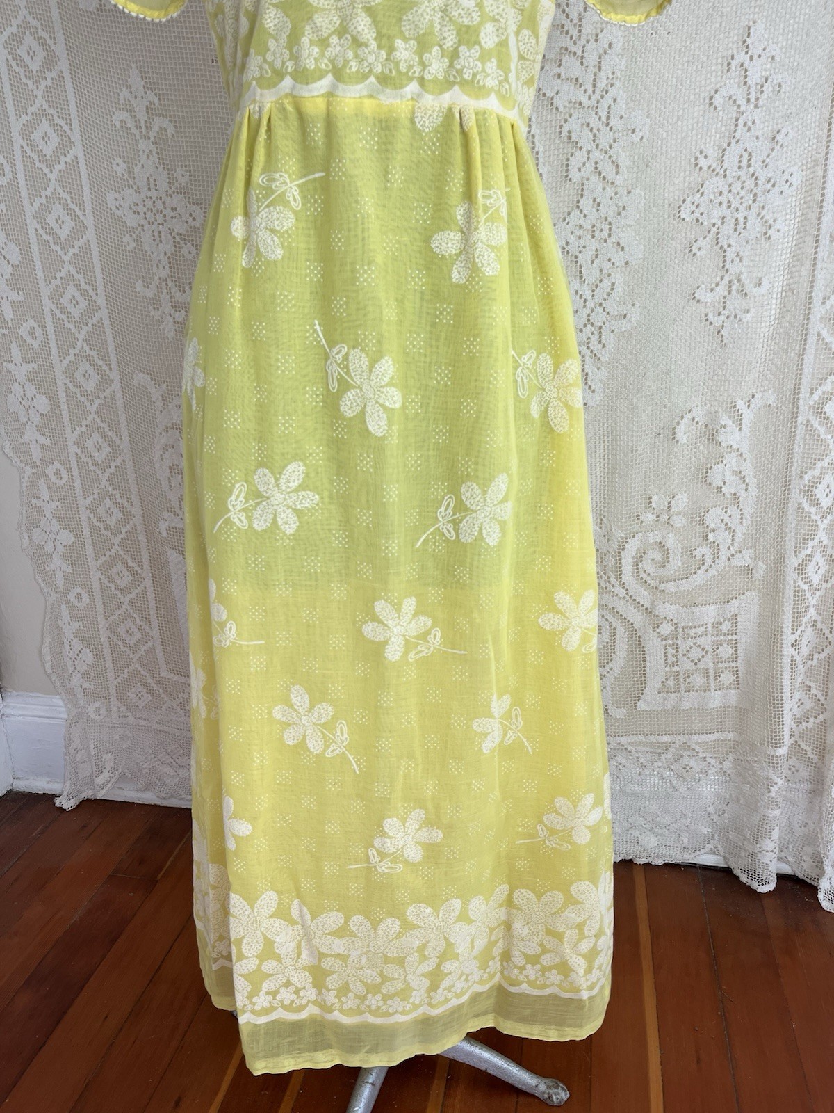 Vintage 1960s 1970s Peggy Barker Yellow Floral Shirt Dress Maxi Mod 60s 70s