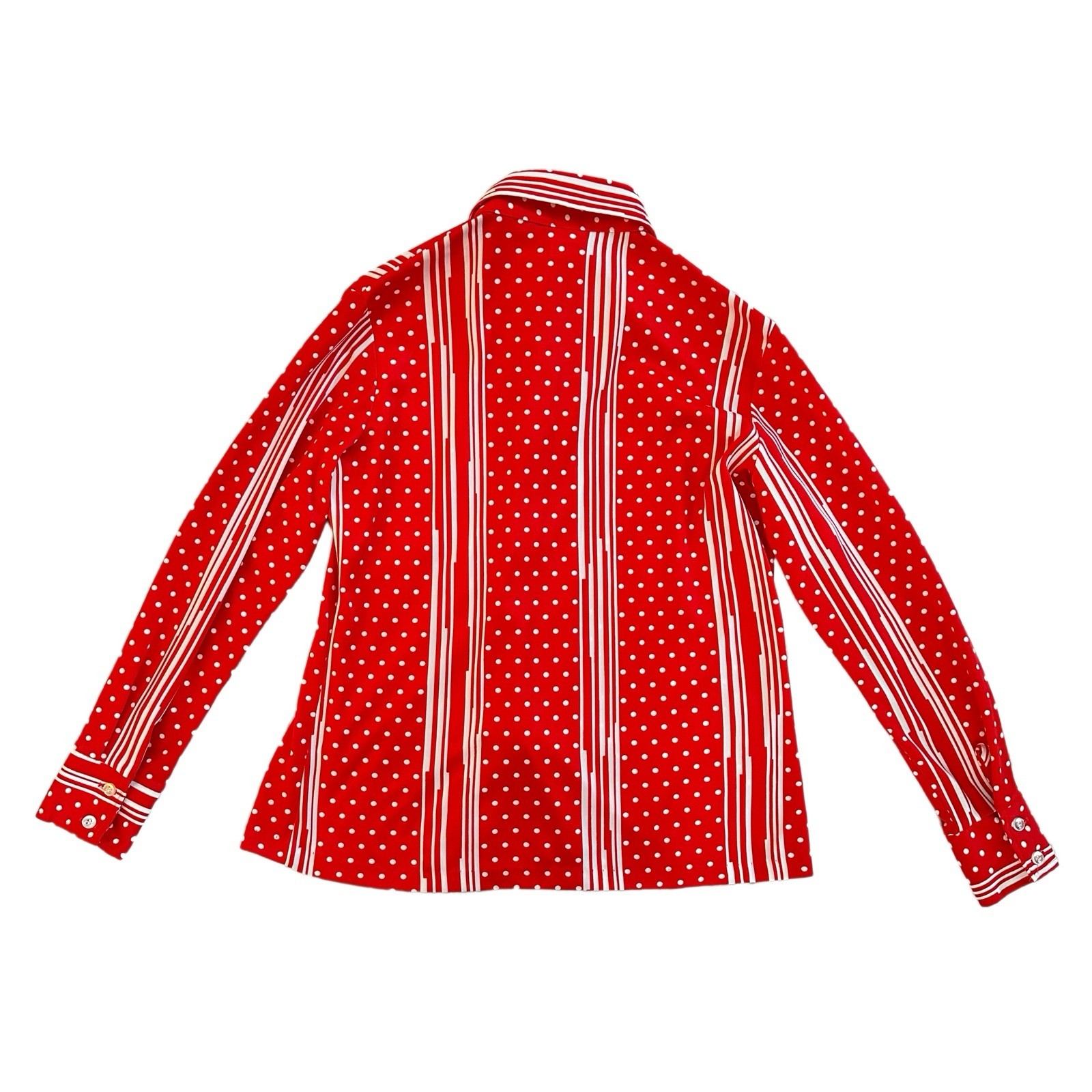 VTG 70s JC Penny Dagger Collar Buttonup Shirt Womens 16 Clown Red Striped Dot