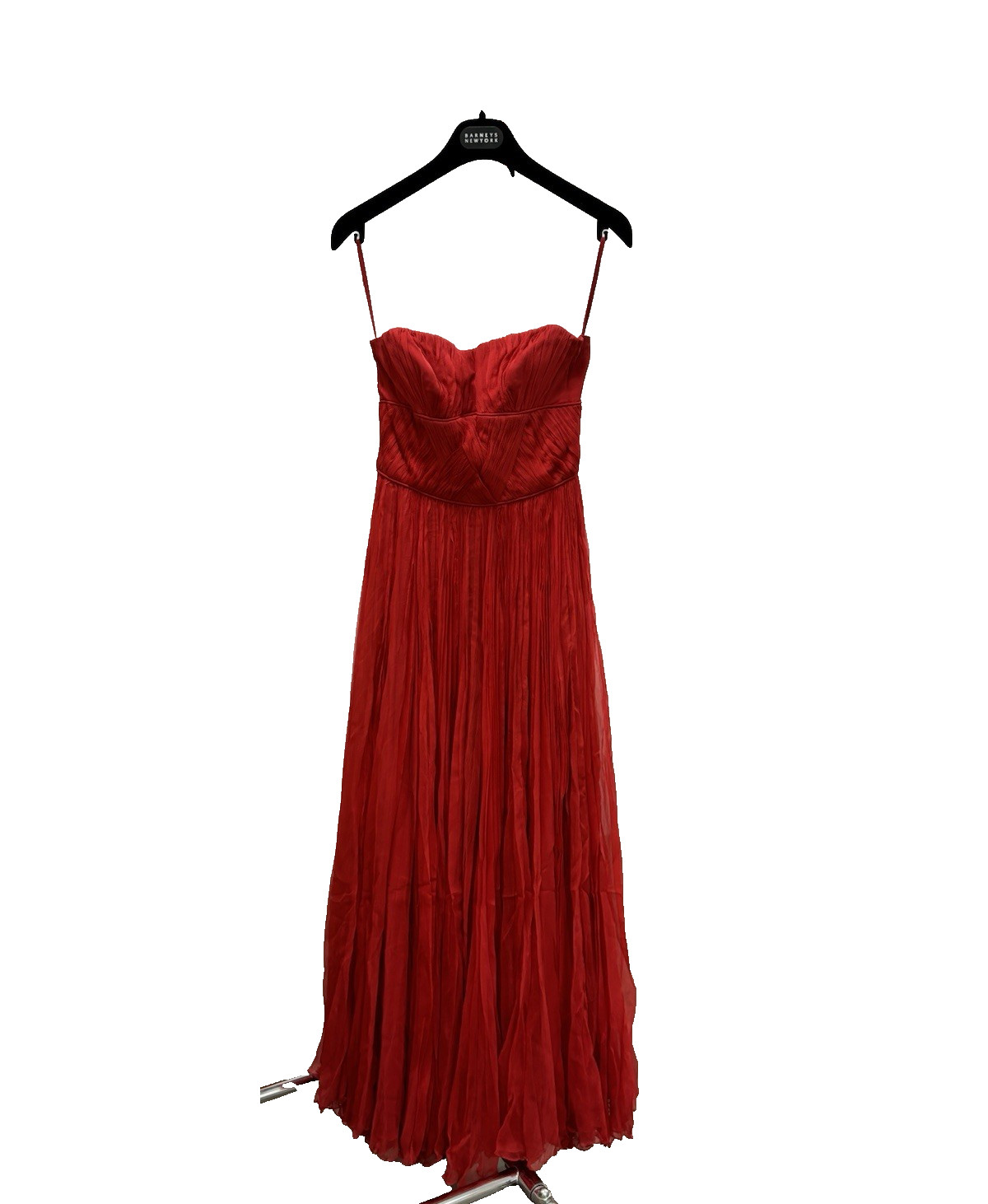 1950’S LINED RED SILK CHIFFON DRESS WITH BONES GRECIAN ACCORDION PLEAT