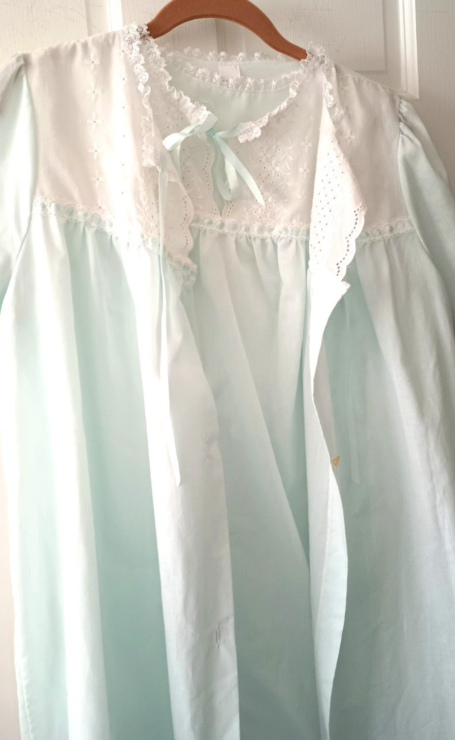 Vtg Sears Nightgown & Robe Set Powder Blue Modest Feminine USA Made Medium