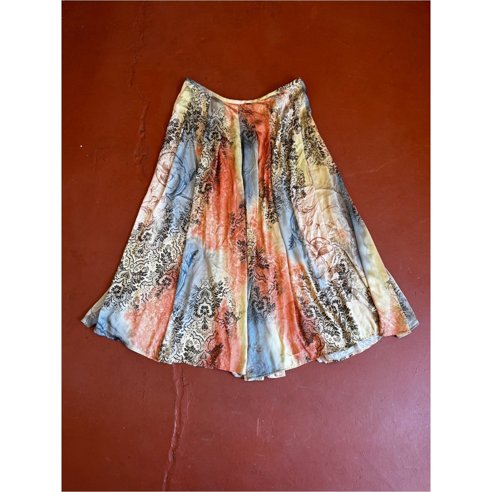 Y2K Vintage Newport News Boho Baroque Print Silky Midi Skirt Size 16W