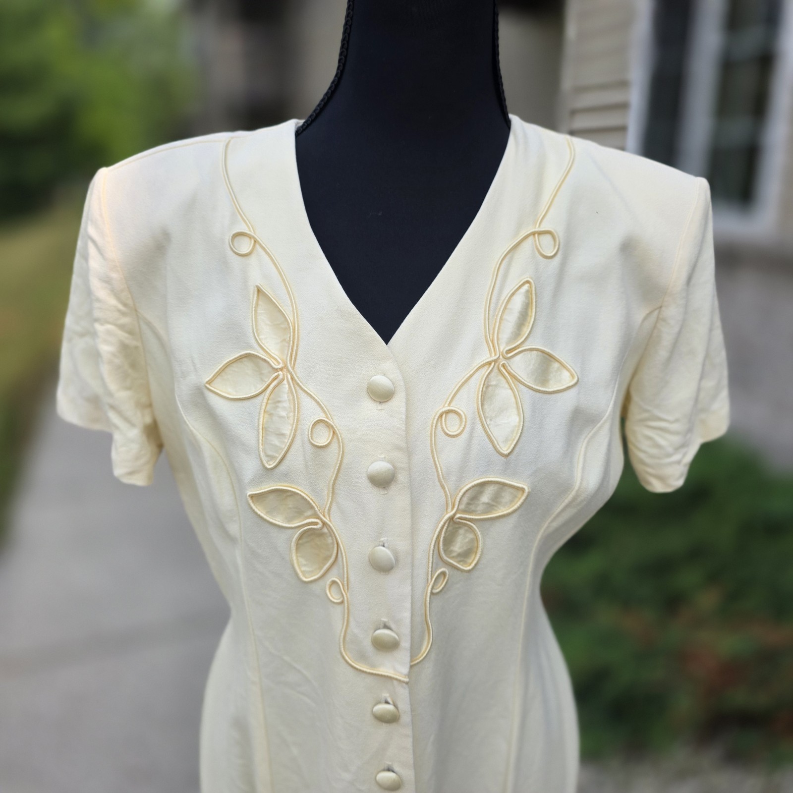 Vintage Dawn Joy Fashions Yellow Button Front Dress USA Rayon Acetate Size 12