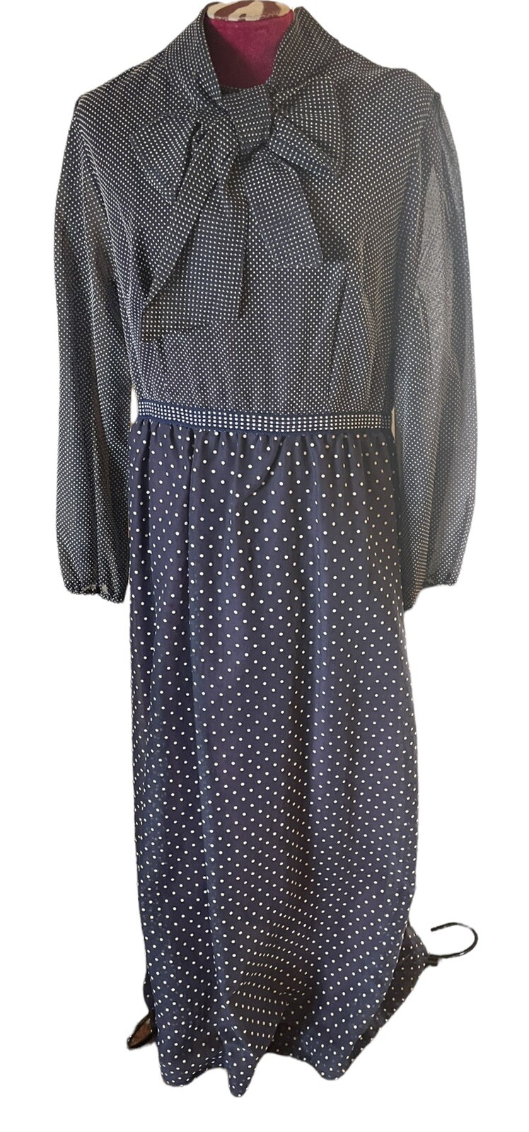 Lady Lewis Of Cali Vintage 1960&rsquo;s 70&rsquo;s Maxi Dress Blue Polka Dot Size 20.5