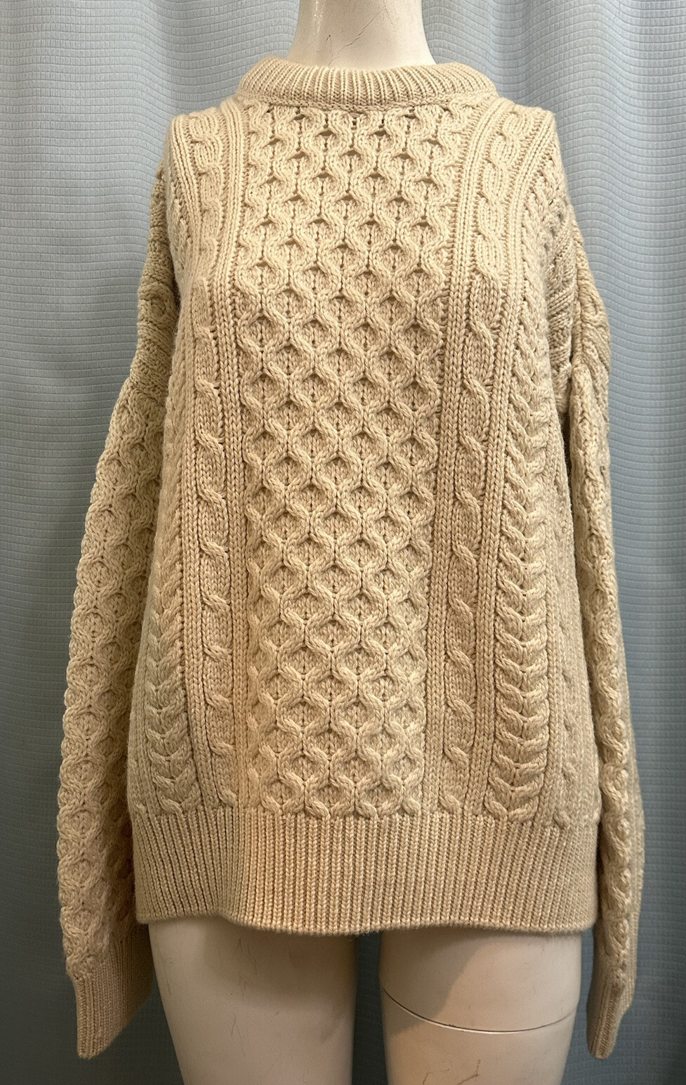 L Vintage LATCHFORD’S IRELAND 100% Merino Wool ARAN FISERMAN Sweater LOW MILES