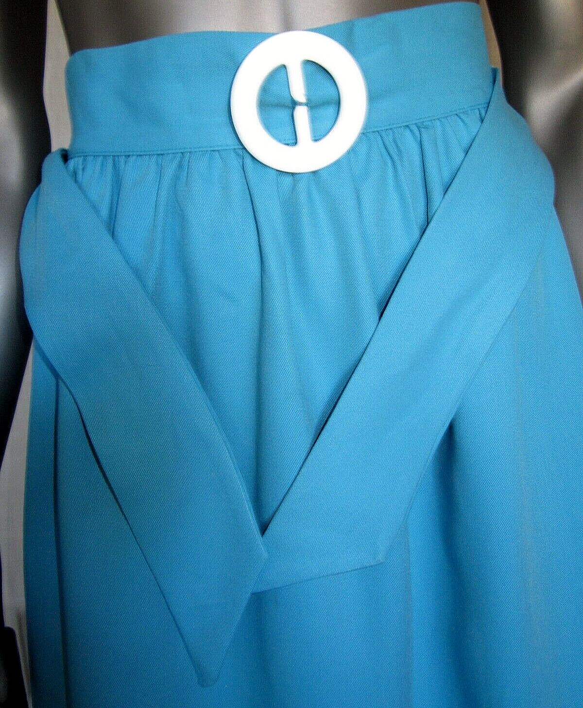 Vintage Blue Polyester Cotton Gathered Skirt 26&Prime; waist + Belt Retro Hippie 1970s