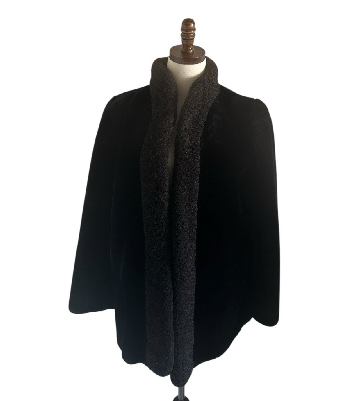 VTG Black/Brown Fur Coat Sz L Classic Dark Feminine Minimalist Goth Quiet Lux
