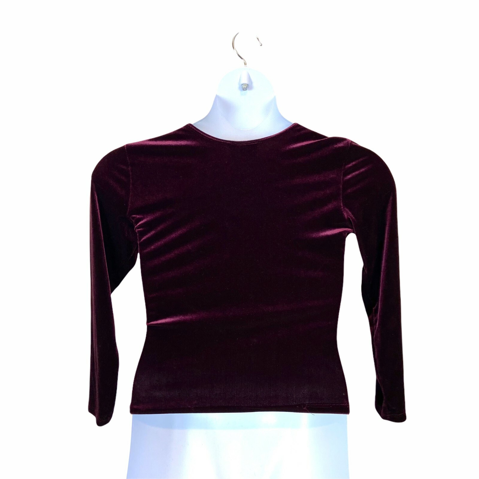 Goth Goddess Top Womens Size Large 80s Velour Stretch Fitted Vintage Wine
