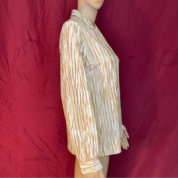 Vintage Graff California Wear Wood Grain V-Neck Button Front Blouse Medium