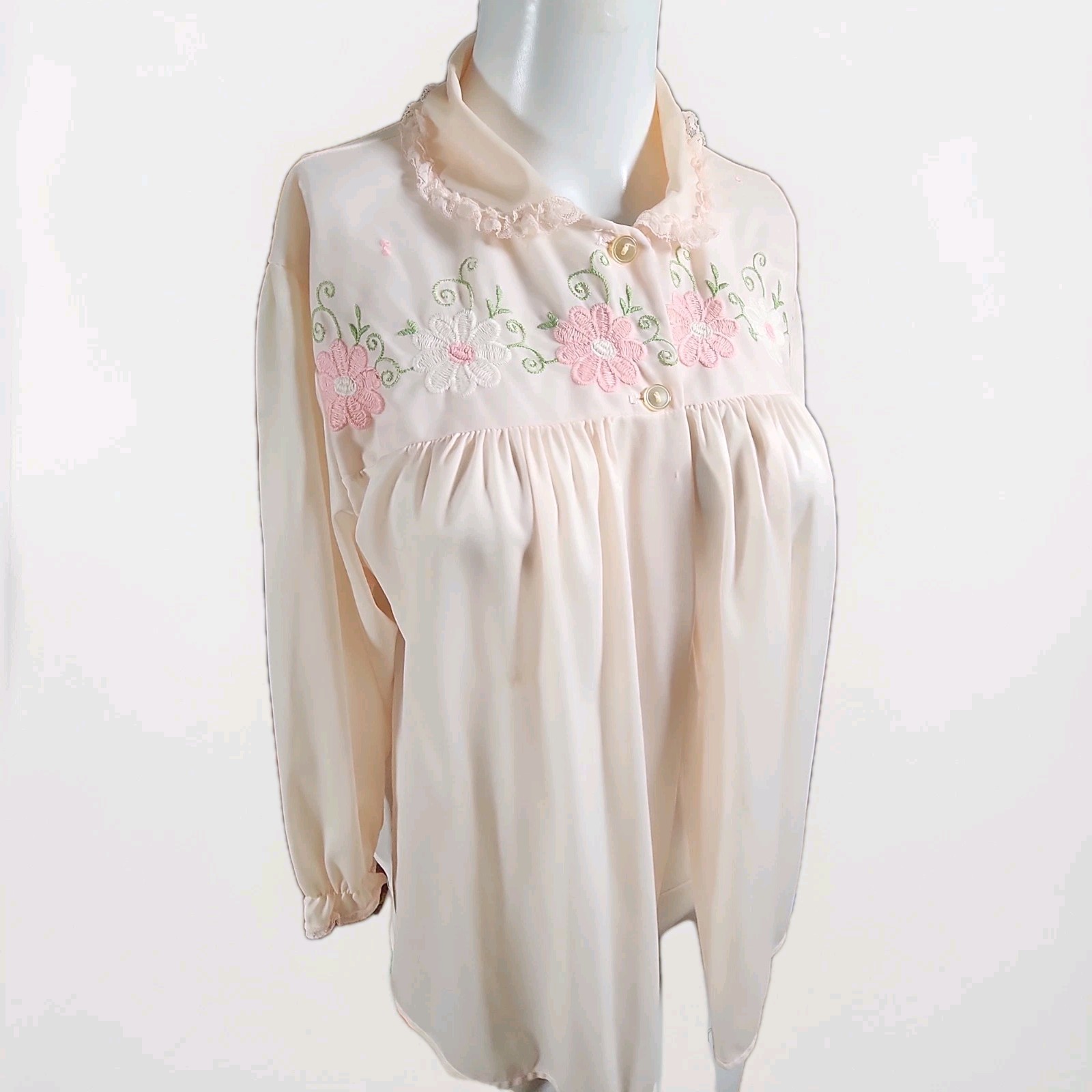 Vintage 60s 70s Philmaid Bed Jacket Pink Lace Embroidered Cottagecore Coquette