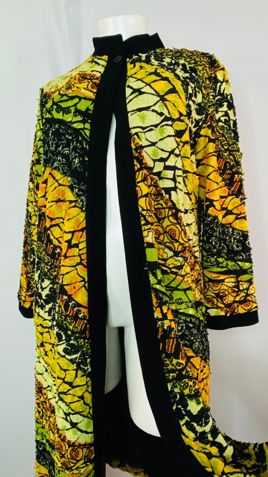 Vintage 1990s long yellow duster jacket XL semi sheer lightweight orange green