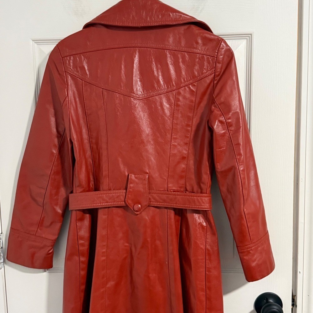 Vtg Leathercraft Process Leather Trench Coat Women 8 Belted USA Made Classic