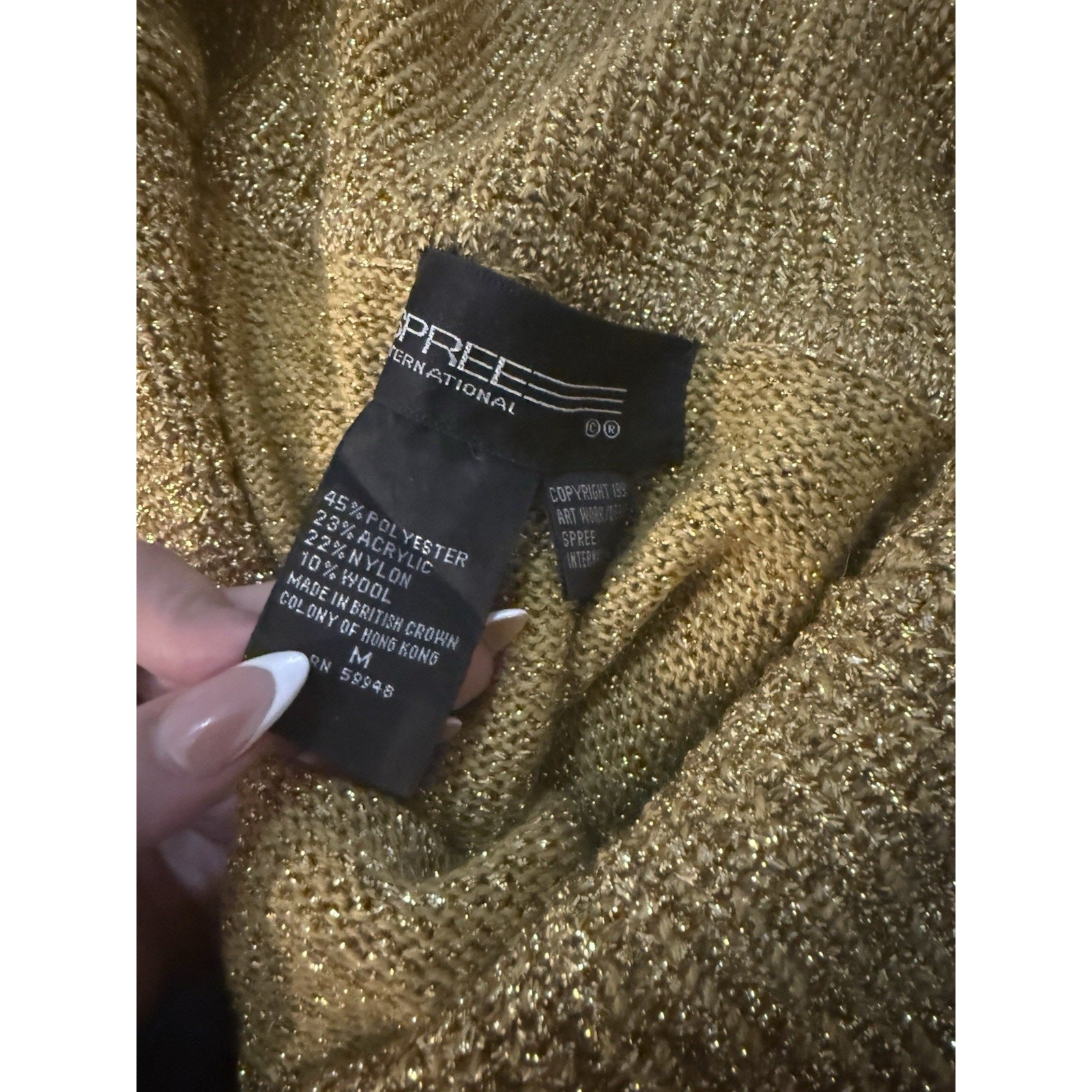 Spree VTG 80s 90s Gold Sequin Off Shoulder Oversized Sweater MD Glam Rock Party