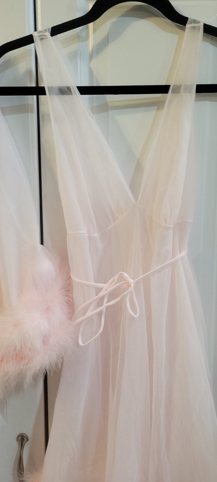 Vtg InTime 2 Layers Sheer Chiffon Lingerie gown Peignoir Robe S Pink Movie Star
