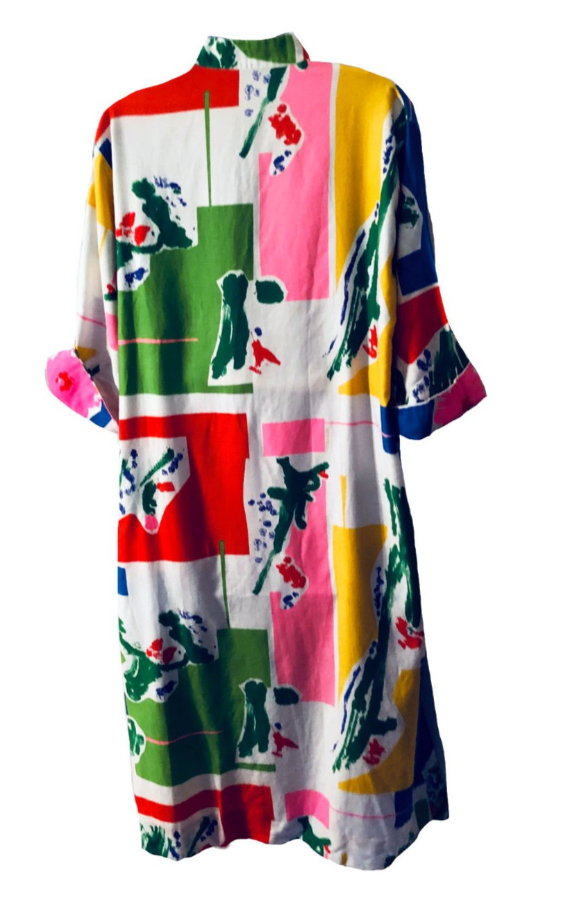 Catherine Ogust For Penthouse Gallery Wild Colorful Vintage 70s Cotton Dress MED