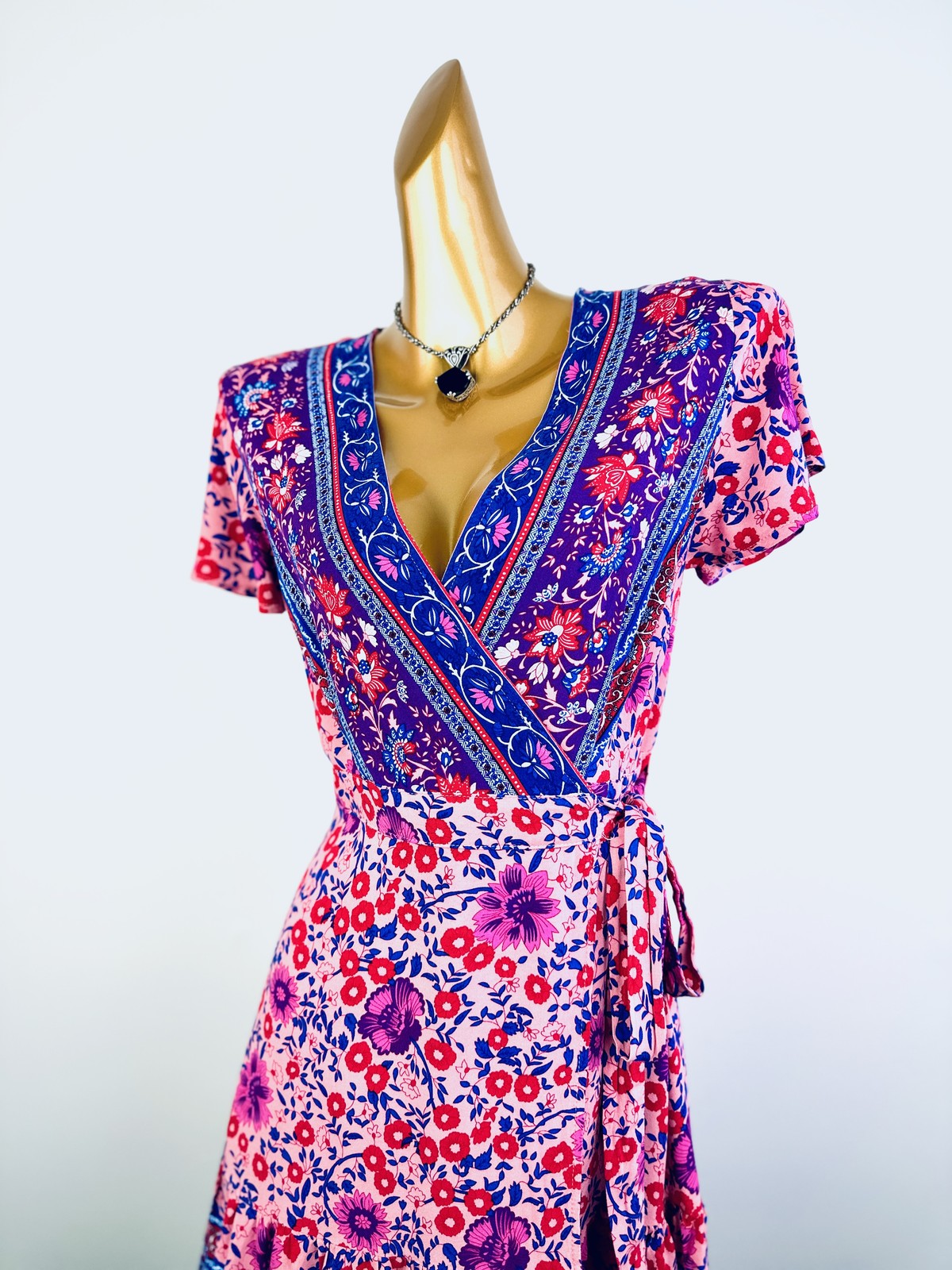 Vintage VTG 90s boho wrap dress floral print prairie mini sundress