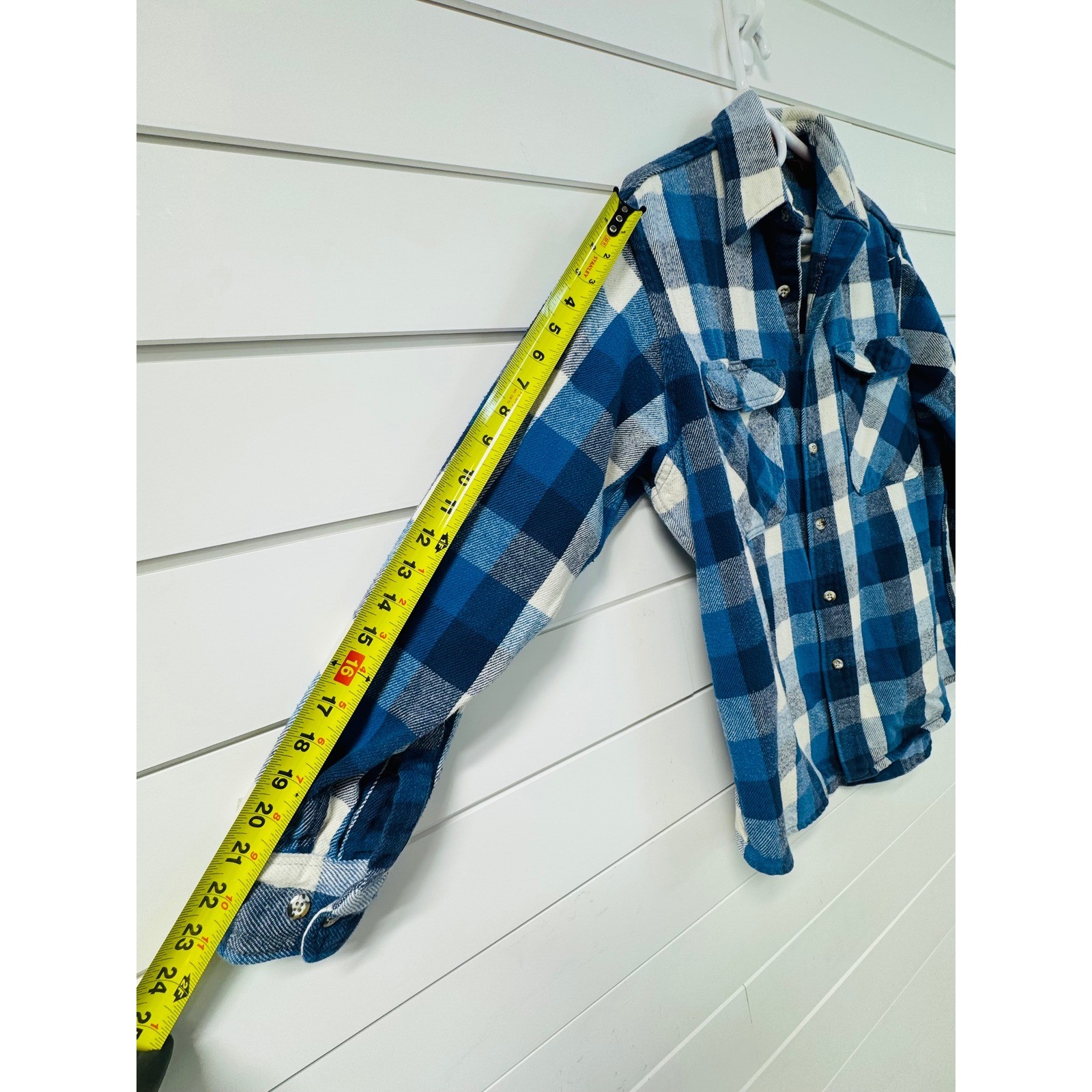 Fieldmaster Vintage Blue Buffalo Plaid Flannel Shirt Made in USA Cotton Large