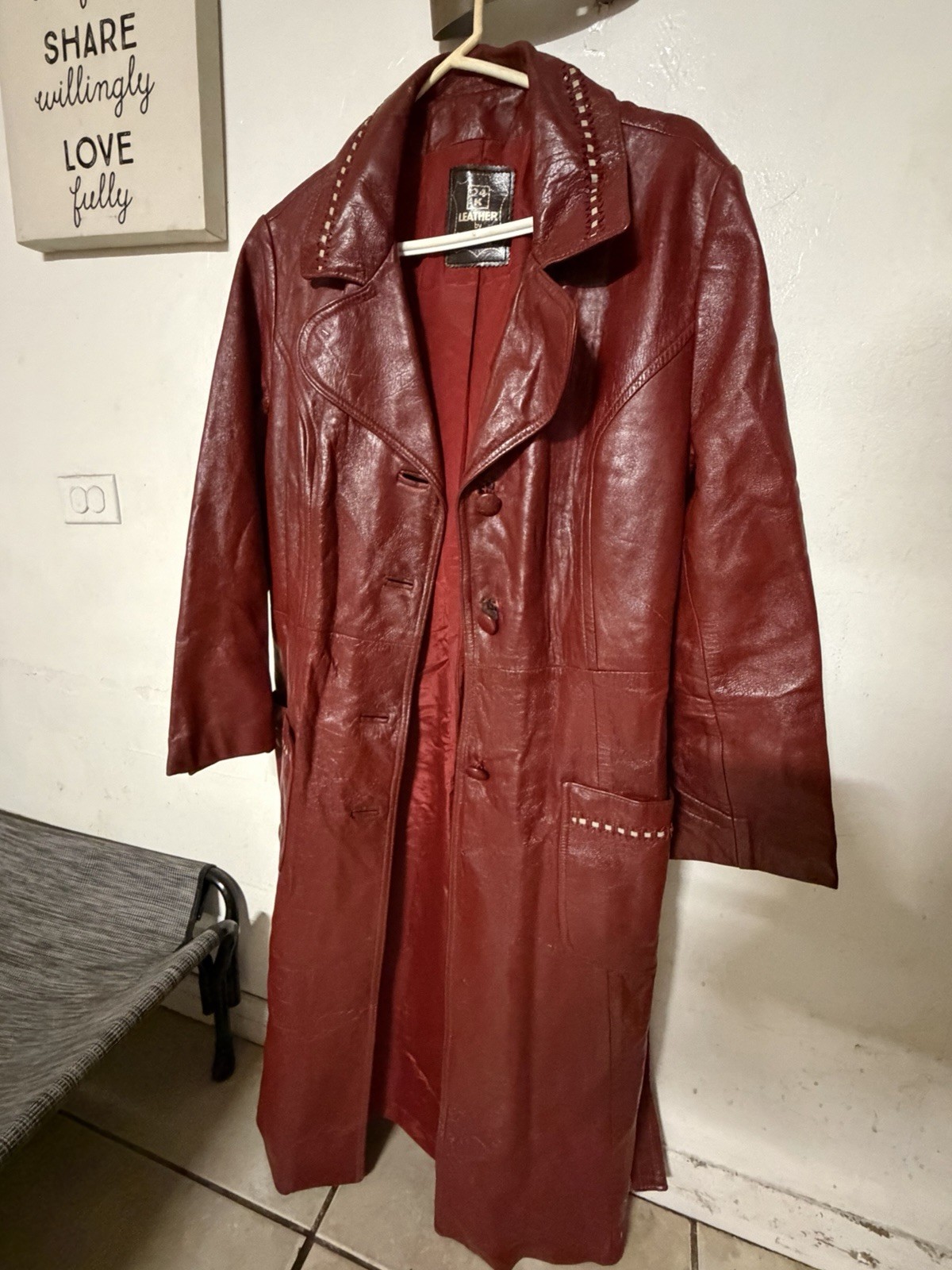 VTG Women&rsquo;s 24K GLACE Lambskin Leather Trench Coat Size 16 DAN DI MODES USA