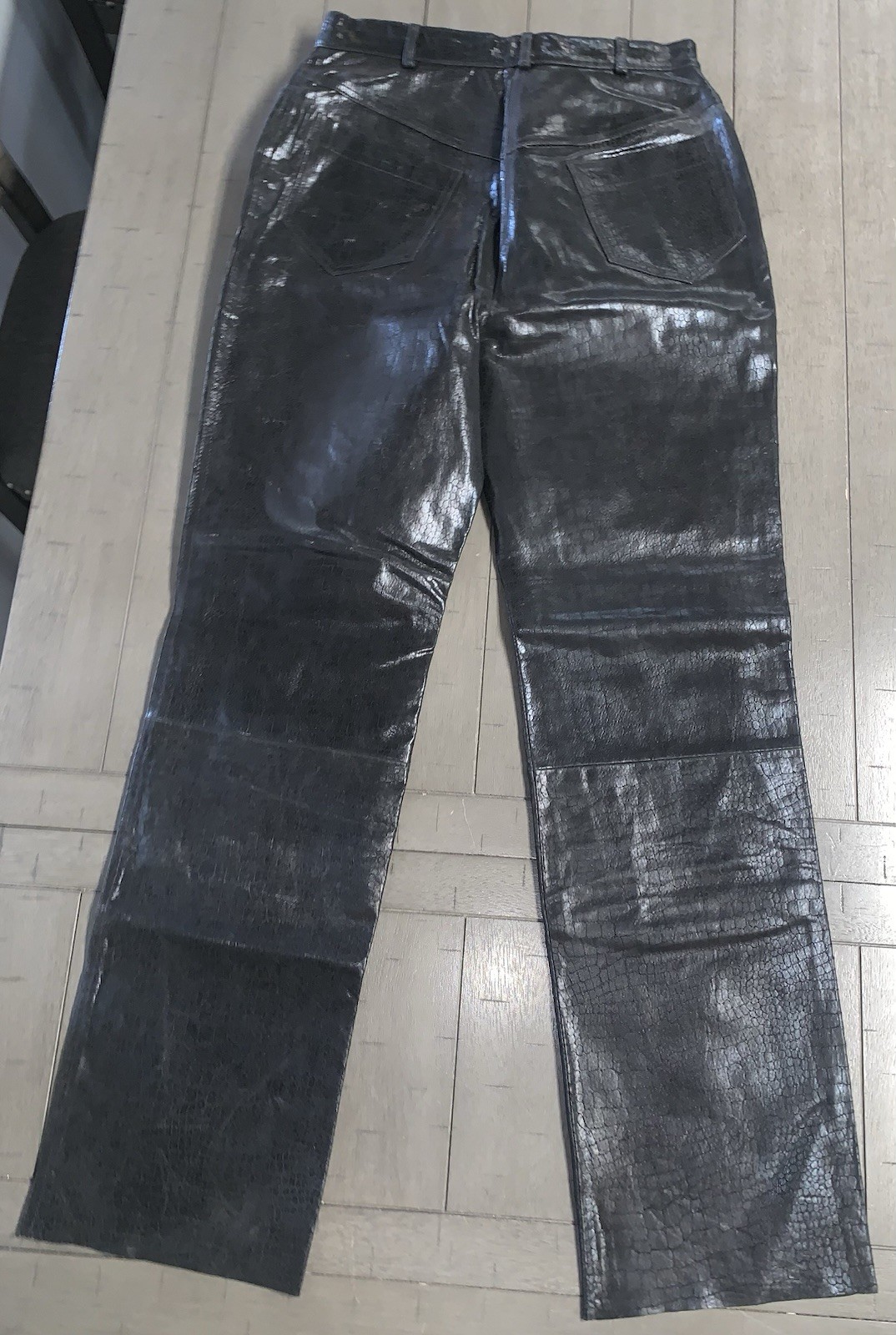 B3 90s BENELLE BIKER BLACK SOFT LEATHER PANT BOOTCUT MOTORCYCLE 28×31” RAW HEM