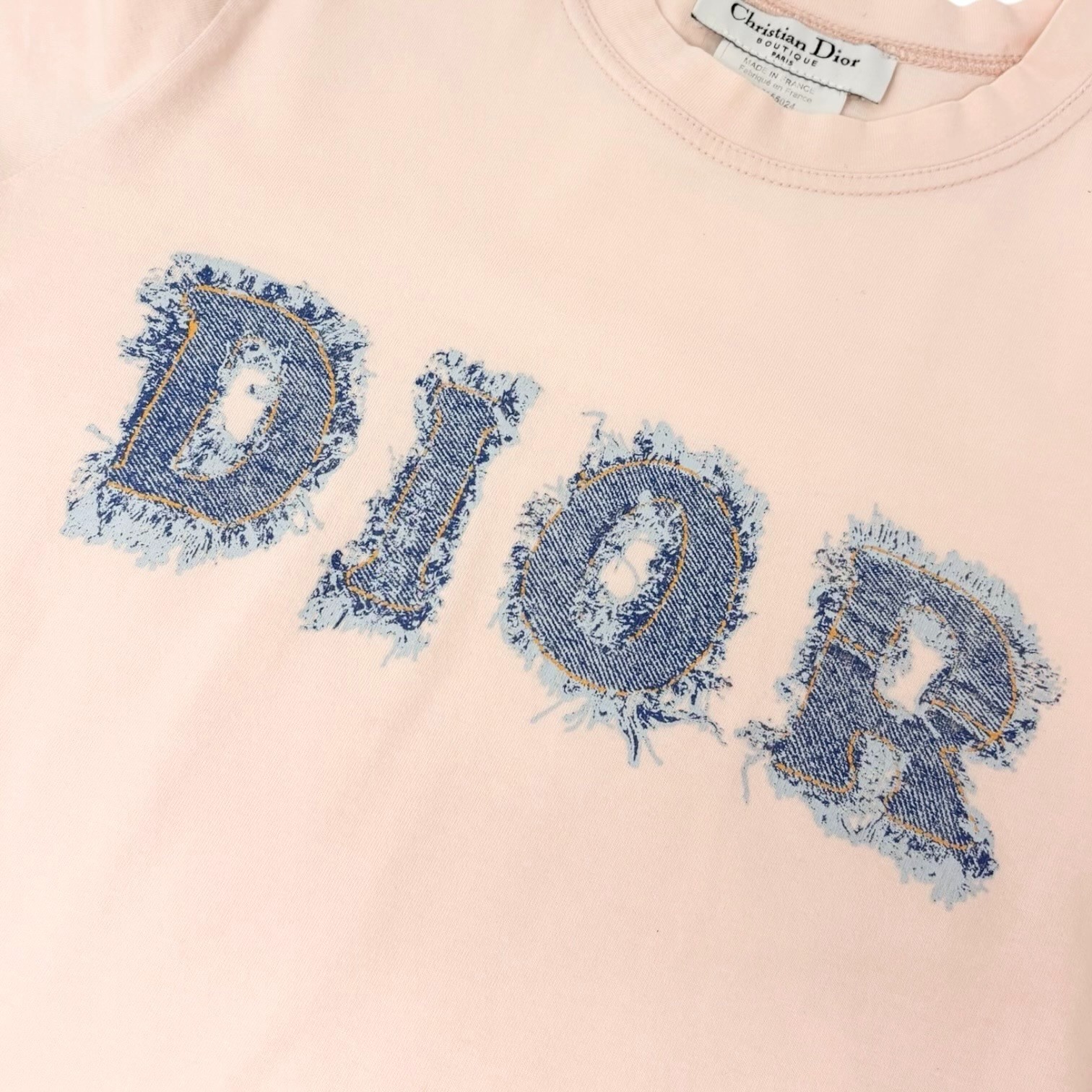 Christian Dior Vintage 2003 Denim Print Logo T-shirt Top #38 Pink Blue 902583