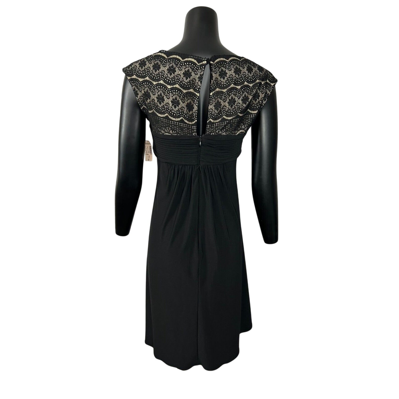 Scarlett Lace Ruched V-Neck Back Zip Black Sleeveless Dress Women&rsquo;s Size 6 NWT