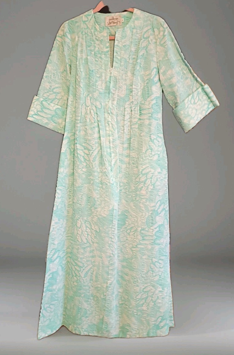 Vtg Elegant David Brown California Long Summer House Dress Gown Robe S USA NWT