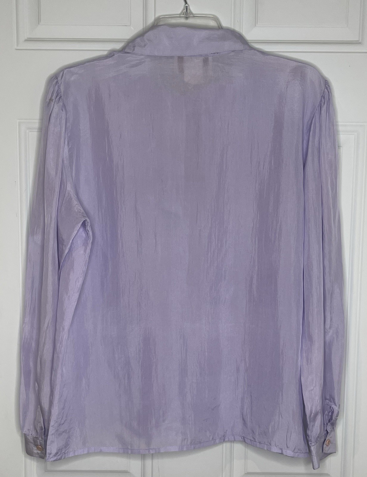 Vintage Lee Mar 100% Silk Blouse Medium Purple Lavendar Button Front Cottagecore