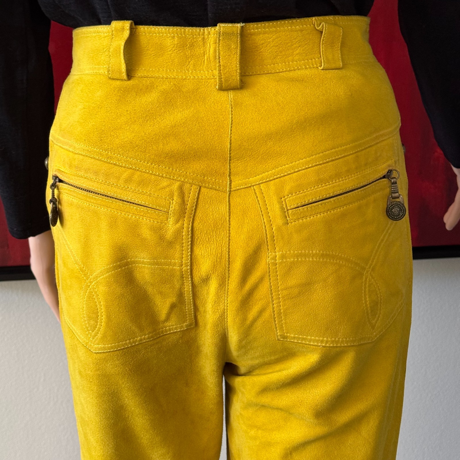 GIANNI VERSACE mustard yellow suede pants size 38/XS from F/W 1994/95