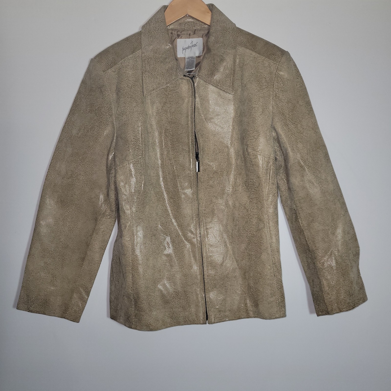Vintage Leather Jacket X-Large Womens Tan Beige Faux Snakeskin Pebble