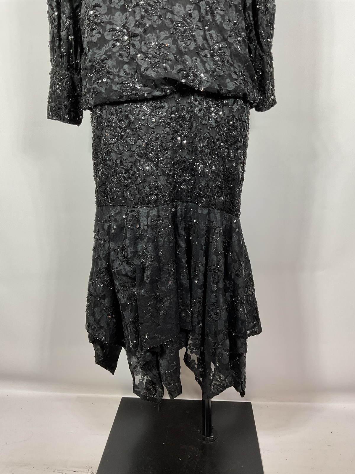 Creative Creations Vintage 80s Sequin Beaded Puff Sleeve Illusion Neck Blouson L