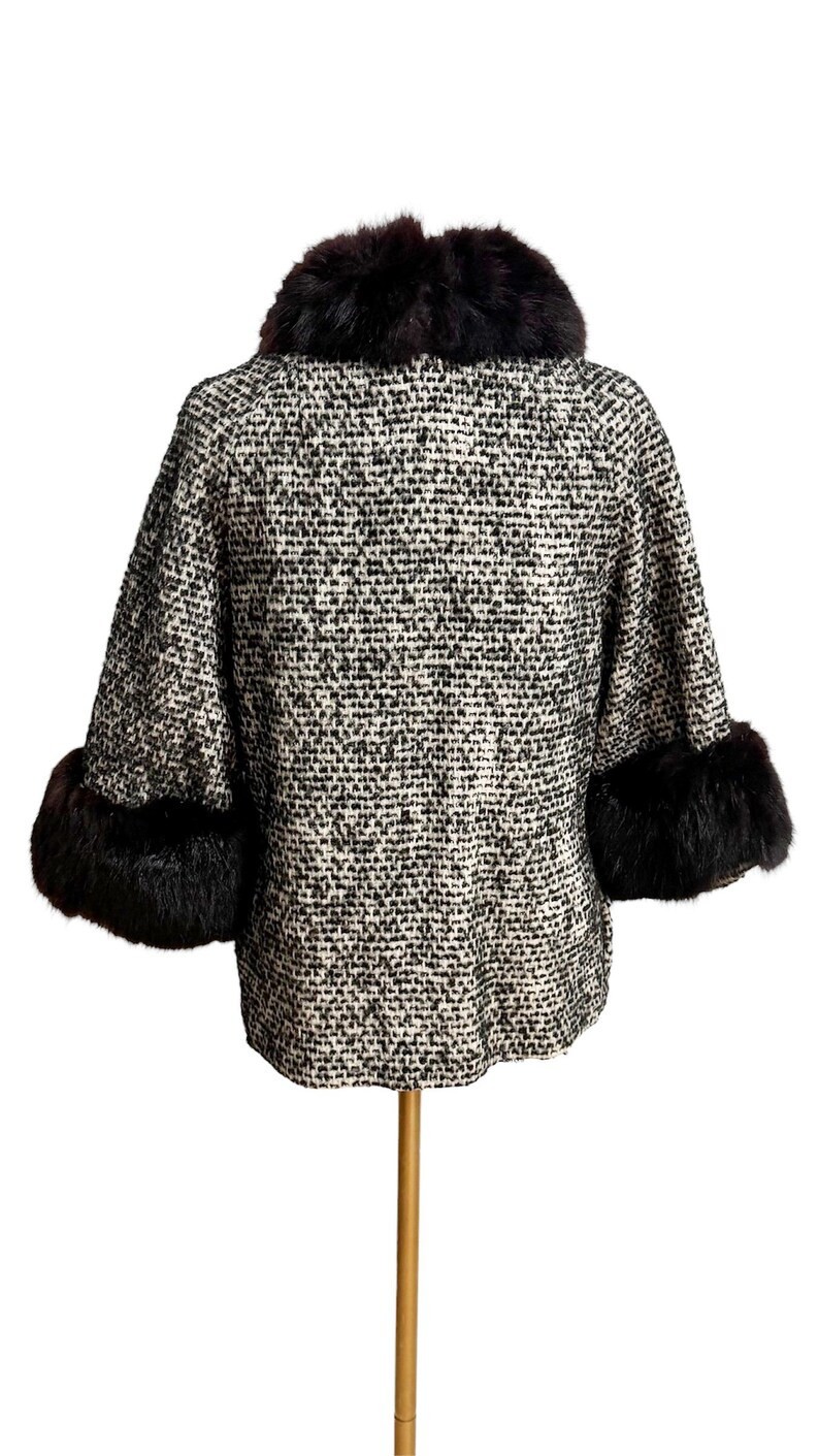 1960s Tweed Jacket / Fox Fur Jacket / Size Medium – Large