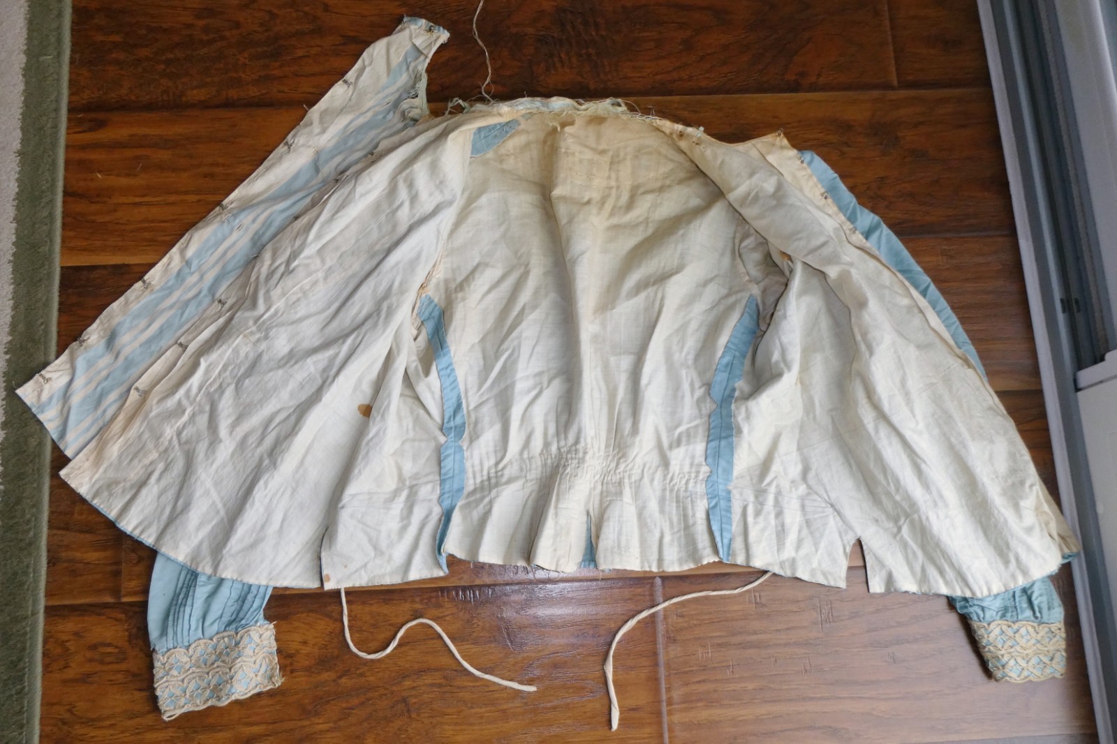 Edwardian Soft Blue Silk Bodice Jacket Soutache Lace Trim 1900s As Is